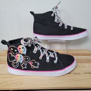 Children's Place Girls Black Hi-Tops Canvas Shoes "Smile" - Size 3